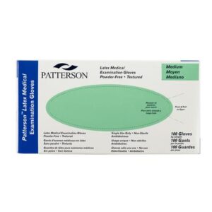 Patterson® Latex Exam Gloves, Powder Free Medium 7 – 7-1/2, Green Box, 100/Box