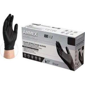 Ammex Nitrile Exam Gloves – Latex Free, Powder Free, Black, 100/Pkg - Small